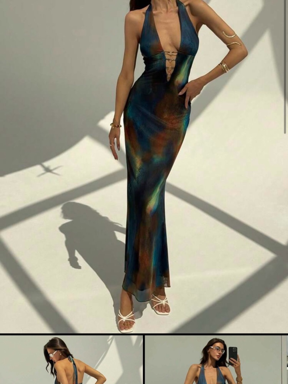 Halter Neck Multi-Color Maxi Dress
